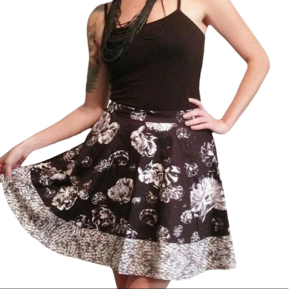 Prabel Gurung for Target Black and White Mixed Floral A-Line Skirt 14